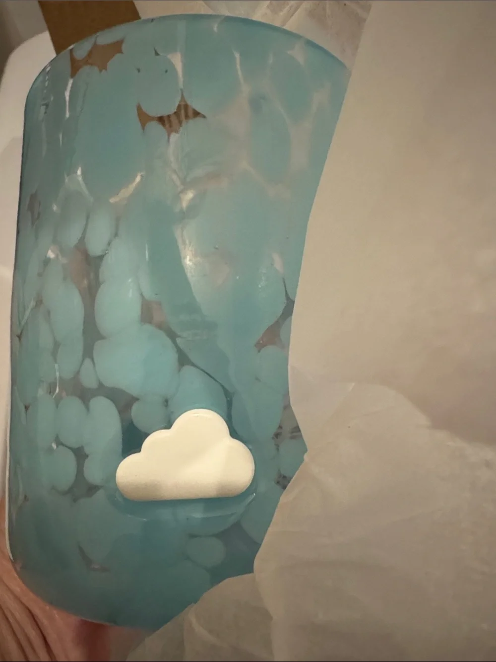 Anthro cloud icon juice glass set of 2 w blue luster swirl and clouds